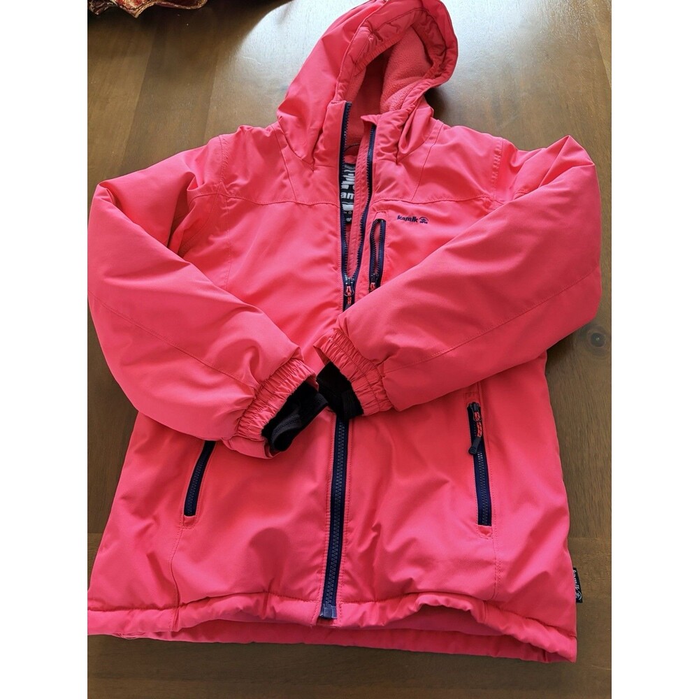 Kamik Girls Winter Ski Jacket 12 Coral/Pink Hooded Fleece Lined Insulated Coat
